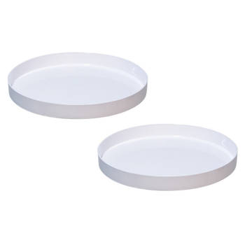 2x stuks ronde kunststof dienbladen/kaarsenplateaus wit D27 cm - Kaarsenplateaus