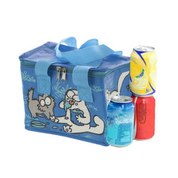 Kleine koeltas voor lunch blauw met Simons Cat print 16 x 21 x 14 cm 4,7 liter - Koeltas