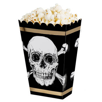 4x Popcornbakjes/snoepbakjes piraat/doodshoofd thema22 cm - Wegwerpbakjes