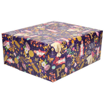 3x Rollen Inpakpapier/cadeaupapier Sinterklaas print gekleurd 2,5 x 0,7 meter 70 grams luxe kwaliteit - Cadeaupapier