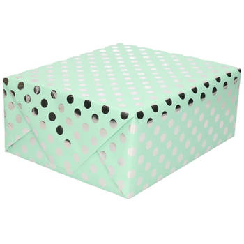 Mint groene folie geschenkpapier zilveren stip 200 x 70 cm - Cadeaupapier