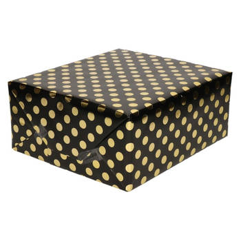 Zwart folie geschenkpapier gouden stip 200 x 70 cm - Cadeaupapier