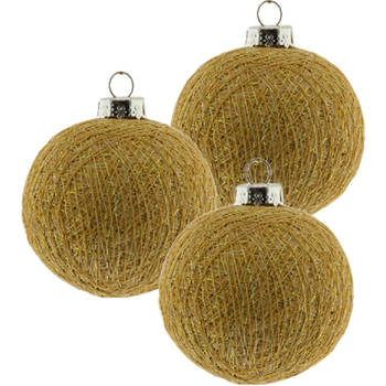 3x Gouden Cotton Balls kerstballen decoratie 6,5 cm - Kerstbal