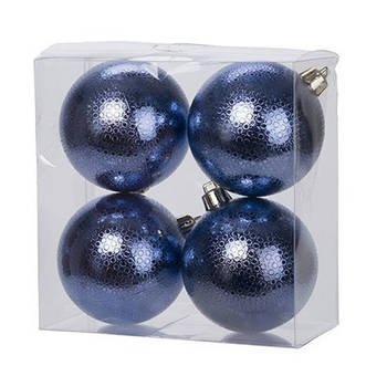 12x Kunststof kerstballen cirkel motief donkerblauw 8 cm kerstboom versiering/decoratie - Kerstbal