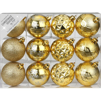 Inge Christmas Goods Kerstballen - 12st - goud - kunststof - 6 cm - Kerstbal