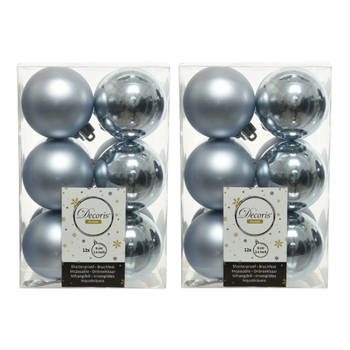 24x Kunststof kerstballen glanzend/mat lichtblauw 6 cm kerstboom versiering/decoratie - Kerstbal