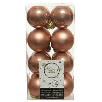 16x Kunststof kerstballen glanzend/mat zacht terra bruin 4 cm kerstboom versiering/decoratie - Kerstbal