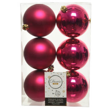 Decoris Kerstballen - 6x st - bessen roze - D8 cm - kunststof - Kerstbal