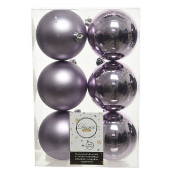 Decoris Kerstballen - 6x st - lila paars - D8 cm - kunststof - Kerstbal