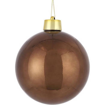 1x Grote kunststof decoratie kerstballen kastanje bruin 20 cm - Kerstbal