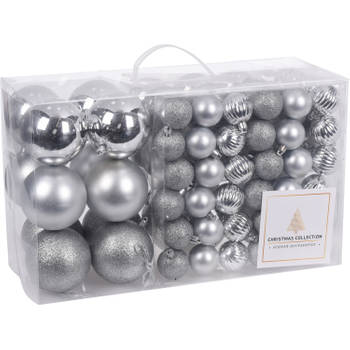 Zilveren kerstballen pakket 94-delig van kunststof - Kerstbal