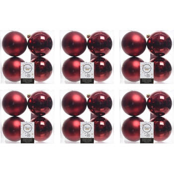 24x Kunststof kerstballen glanzend/mat donkerrood 10 cm kerstboom versiering/decoratie - Kerstbal