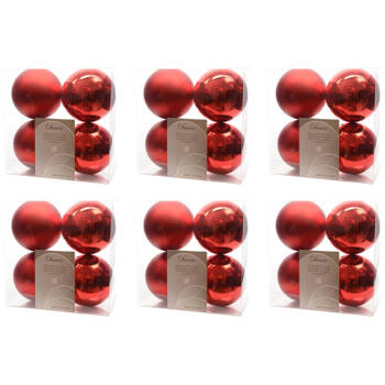 24x Kunststof kerstballen glanzend/mat kerst rood 10 cm kerstboom versiering/decoratie - Kerstbal