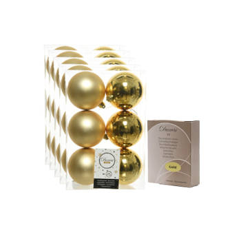 48x Kunststof kerstballen glanzend/mat goud 8 cm kerstboom versiering/decoratie met haakjes - Kerstbal