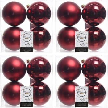 16x Kunststof kerstballen glanzend/mat donkerrood 10 cm kerstboom versiering/decoratie - Kerstbal