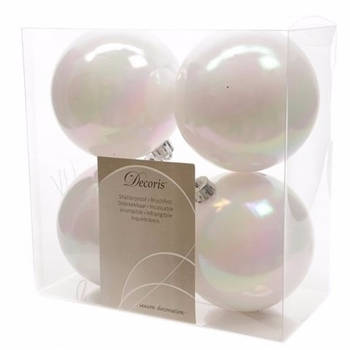 8-delige kerstballen set 10 cm parelmoer wit - Kerstbal