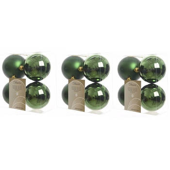 12x Kunststof kerstballen glanzend/mat donkergroen 10 cm kerstboom versiering/decoratie - Kerstbal
