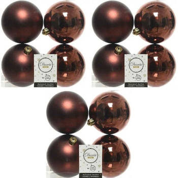 12x Kunststof kerstballen glanzend/mat mahonie bruin 10 cm kerstboom versiering/decoratie - Kerstbal