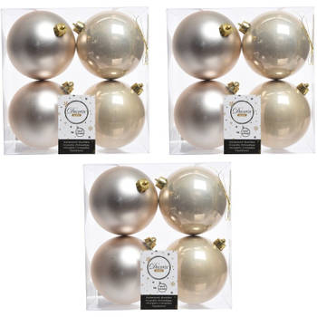 12x Kunststof kerstballen glanzend/mat Licht parel/champagne 10 cm kerstboom versiering/decoratie - Kerstbal