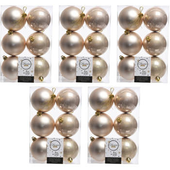 30x Kunststof kerstballen glanzend/mat licht parel/champagne 8 cm kerstboom versiering/decoratie - Kerstbal