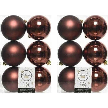 12x Kunststof kerstballen glanzend/mat mahonie bruin 8 cm kerstboom versiering/decoratie - Kerstbal
