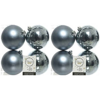 8x Kunststof kerstballen glanzend/mat grijsblauw 10 cm kerstboom versiering/decoratie - Kerstbal