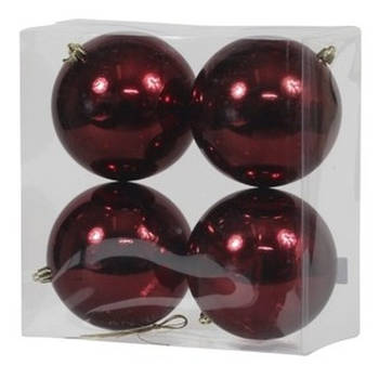 4x Kunststof kerstballen glanzend bordeaux rood 12 cm kerstboom versiering/decoratie - Kerstbal