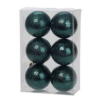 12x Kunststof kerstballen cirkel motief petrol blauw 6 cm kerstboom versiering/decoratie - Kerstbal