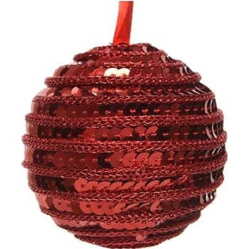 1x Kunststof kerstballen kerst rood 8 cm pailletten kerstboom versiering/decoratie - Kerstbal
