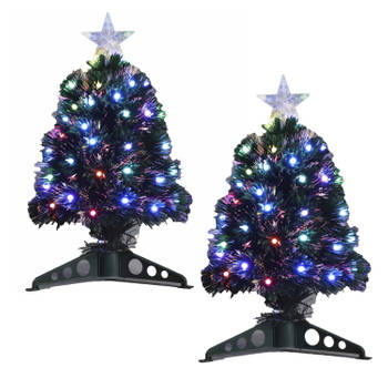 2x stuks kerstboompjes met 45 gekleurde Led lampjes 45 cm - Kunstkerstboom