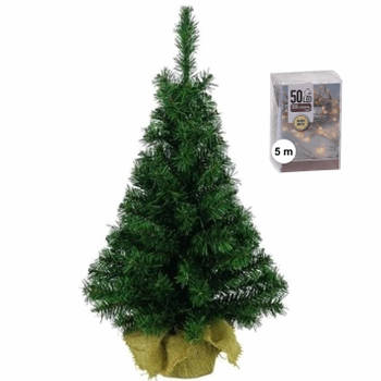 Kunst kerstboompje 45 cm met verlichting warm wit - Kunstkerstboom