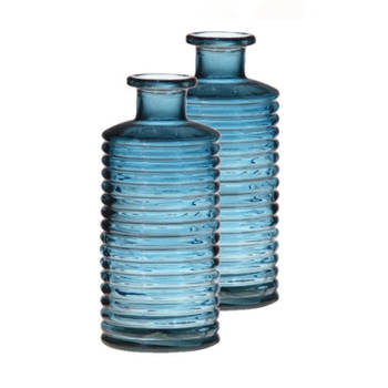 Set van 2x stuks glazen stijlvolle bloemenvaas transparant blauw D14.5 en H31 cm - Vazen