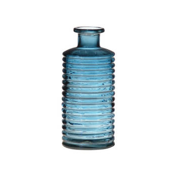 Glazen stijlvolle bloemenvaas transparant blauw D14.5 en H31 cm - Vazen