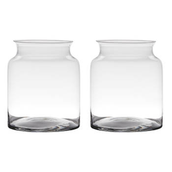 Set van 2x stuks luxe stijlvolle bloemenvaas/bloemenvazen 23 x 19 cm transparant glas - Vazen