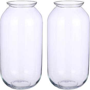 Set van 2x stuks ronde bloemenvaas/bloemenvazen 19 x 35 cm transparant glas - Vazen