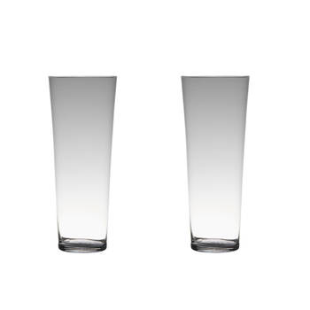 Set van 2x stuks glazen bloemen vaas/vazen 40 x 16.5 cm transparant - Vazen