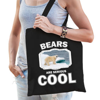 Katoenen tasje bears are serious cool zwart - ijsberen/ ijsbeer cadeau tas - Feest Boodschappentassen
