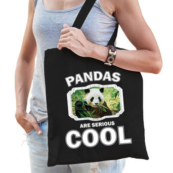 Katoenen tasje pandas are serious cool zwart - pandaberen/ panda cadeau tas - Feest Boodschappentassen