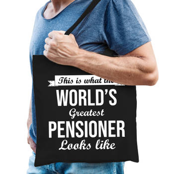 Worlds greatest pensioner tas zwart heren pensioen / VUT kado - Feest Boodschappentassen