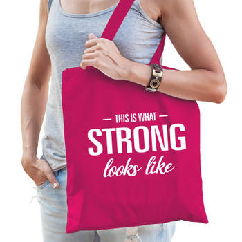 This is what strong looks like cadeau tas roze voor sterke dames - Feest Boodschappentassen