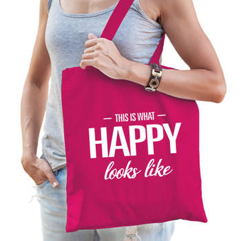 This is what happy looks like cadeau tas roze voor gelukkige dames - Feest Boodschappentassen