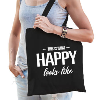 This is what happy looks like cadeau tas zwart voor gelukkige dames - Feest Boodschappentassen