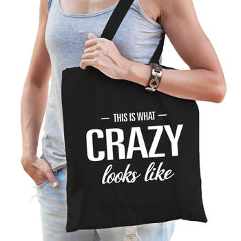This is what crazy looks like cadeau tas zwart voor gekke dames - Feest Boodschappentassen