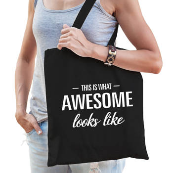 This is what awesome looks like cadeau tas zwart voor geweldige dames - Feest Boodschappentassen