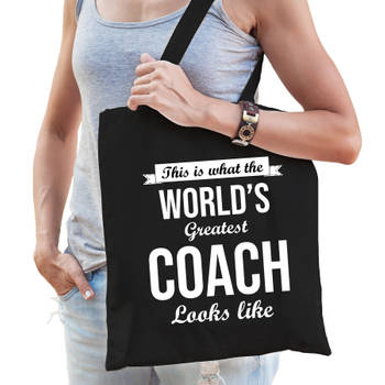 Worlds greatest COACH kado tasje voor verjaardag zwart voor dames - Feest Boodschappentassen