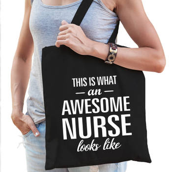 Awesome nurse / verpleegkundige cadeau tas zwart voor dames - Feest Boodschappentassen