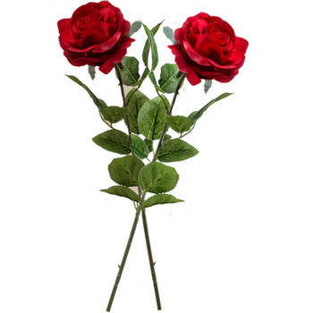 2x Rode rozen Marleen bloemen kunsttakken 63 cm - Kunstbloemen