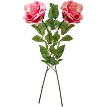2x Roze rozen Marleen bloemen kunsttakken 63 cm - Kunstbloemen
