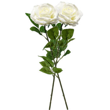 2x Creme rozen Marleen bloemen kunsttakken 63 cm - Kunstbloemen