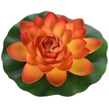1x Oranje waterlelie kunstbloemen vijverdecoratie 26 cm - Kunstbloemen